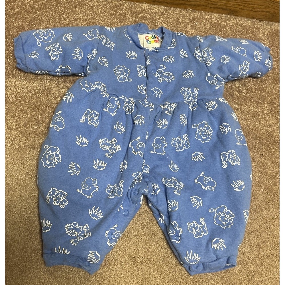 Vintage Cuddle Towne Baby Romper & Play One Piece Blue 18 months Snaps